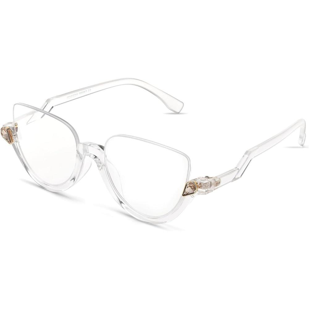 imageFEISEDY Reading Glasses for Women Fashion Half Frame Cat Eye Glasses Anti Glare Eyeglasses B0067Clear