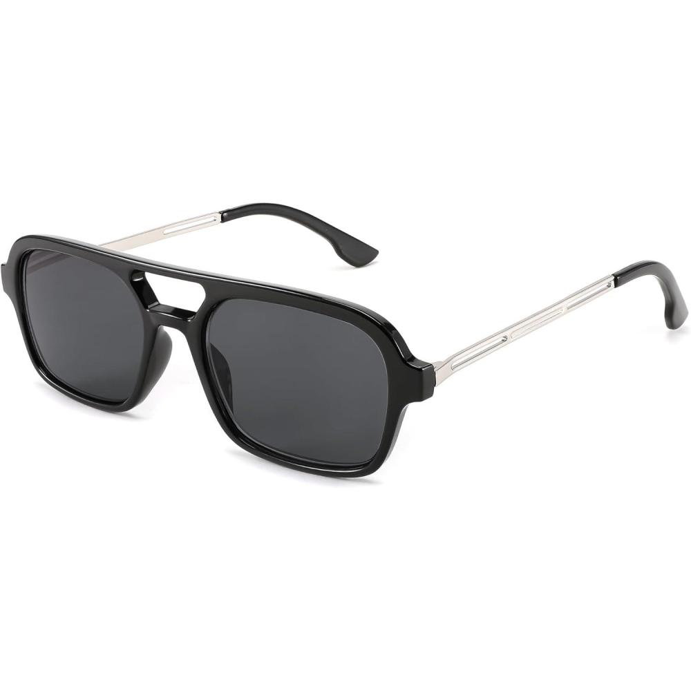 imageFEISEDY Reading Glasses for Women Men Vintage Square 70s Flat Aviator Sunglasses Anti Glare Eyestrain B2992Black