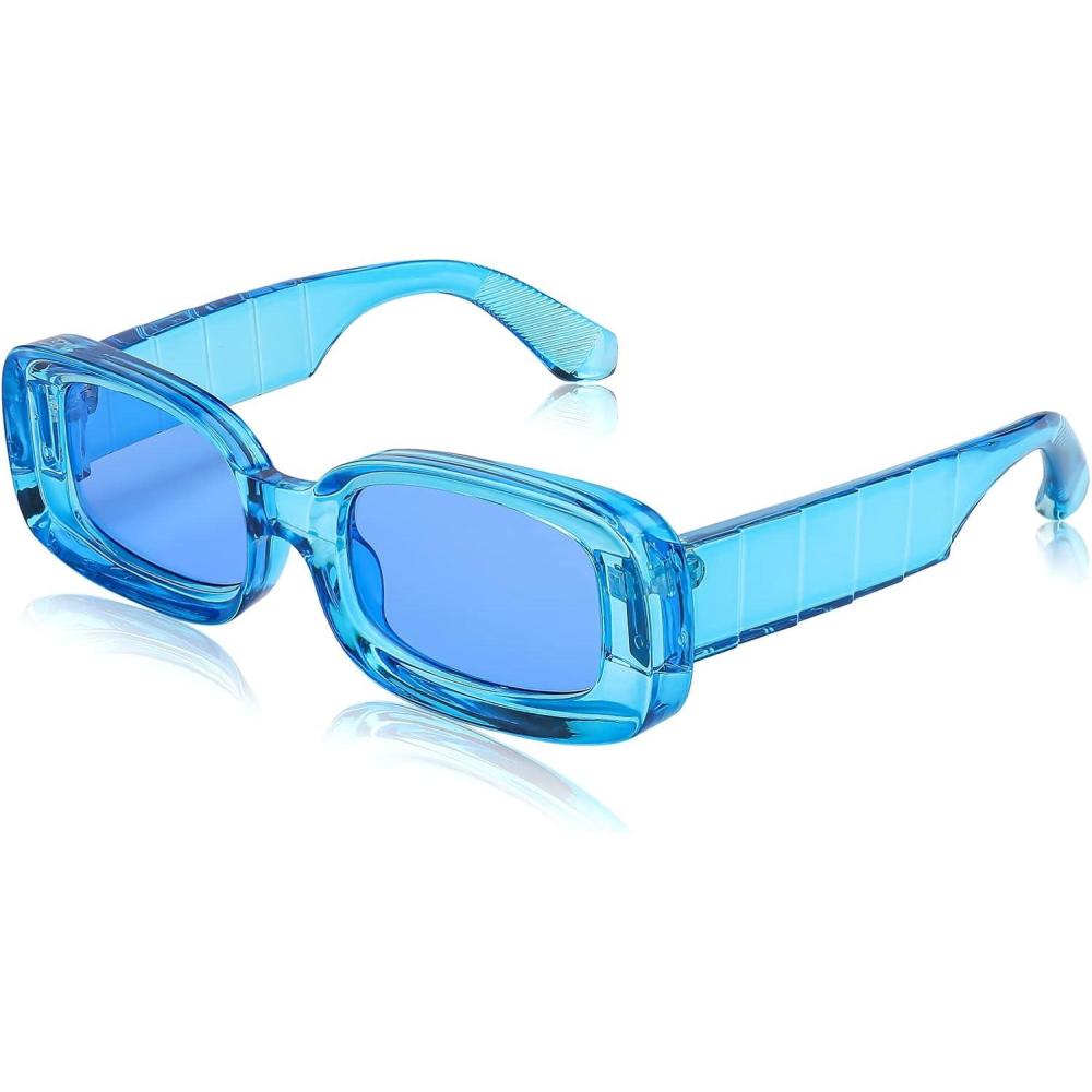 imageFEISEDY Rectangle Sunglasses for Women Men Retro Y2k 90s Thick Frame Chunky Square Sunglasses UV400 Protection B2307Blue