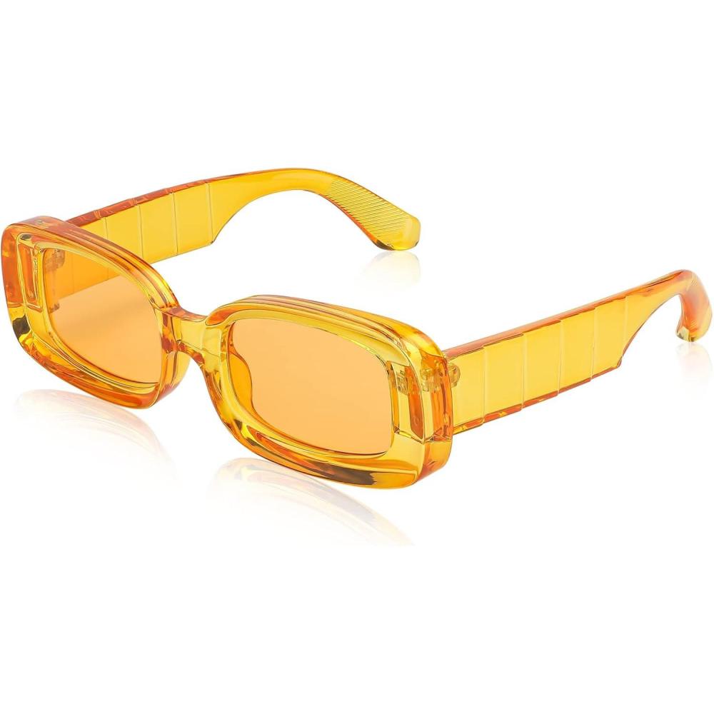 imageFEISEDY Rectangle Sunglasses for Women Men Retro Y2k 90s Thick Frame Chunky Square Sunglasses UV400 Protection B2307Orange