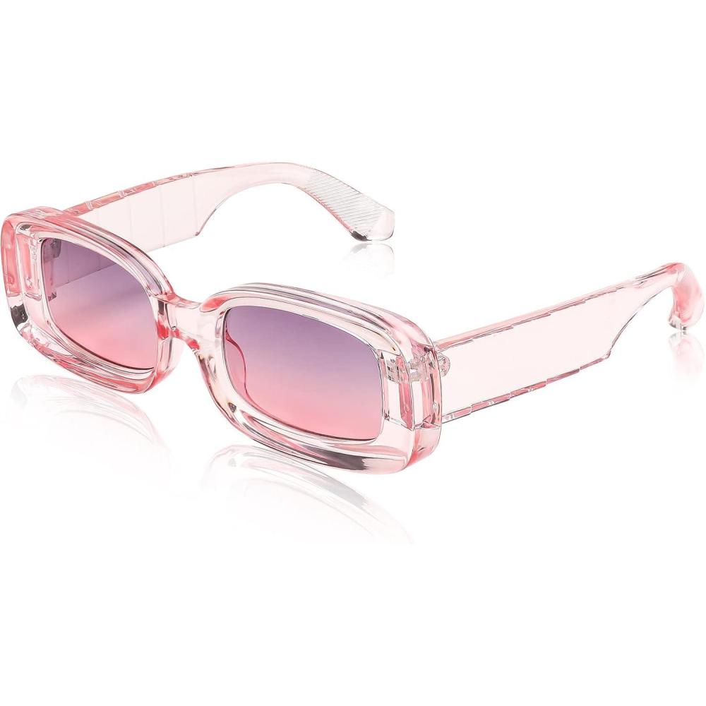 imageFEISEDY Rectangle Sunglasses for Women Men Retro Y2k 90s Thick Frame Chunky Square Sunglasses UV400 Protection B2307Pink