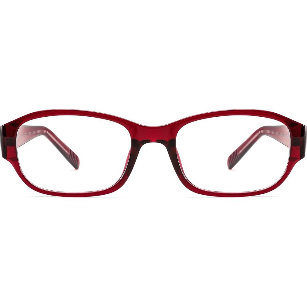 imageFEISEDY Rectangular Blue Light Blocking Glasses for Women Men Vintage Stylish Computer Glasses Fake Nerd Eyewear Frame B0266Red