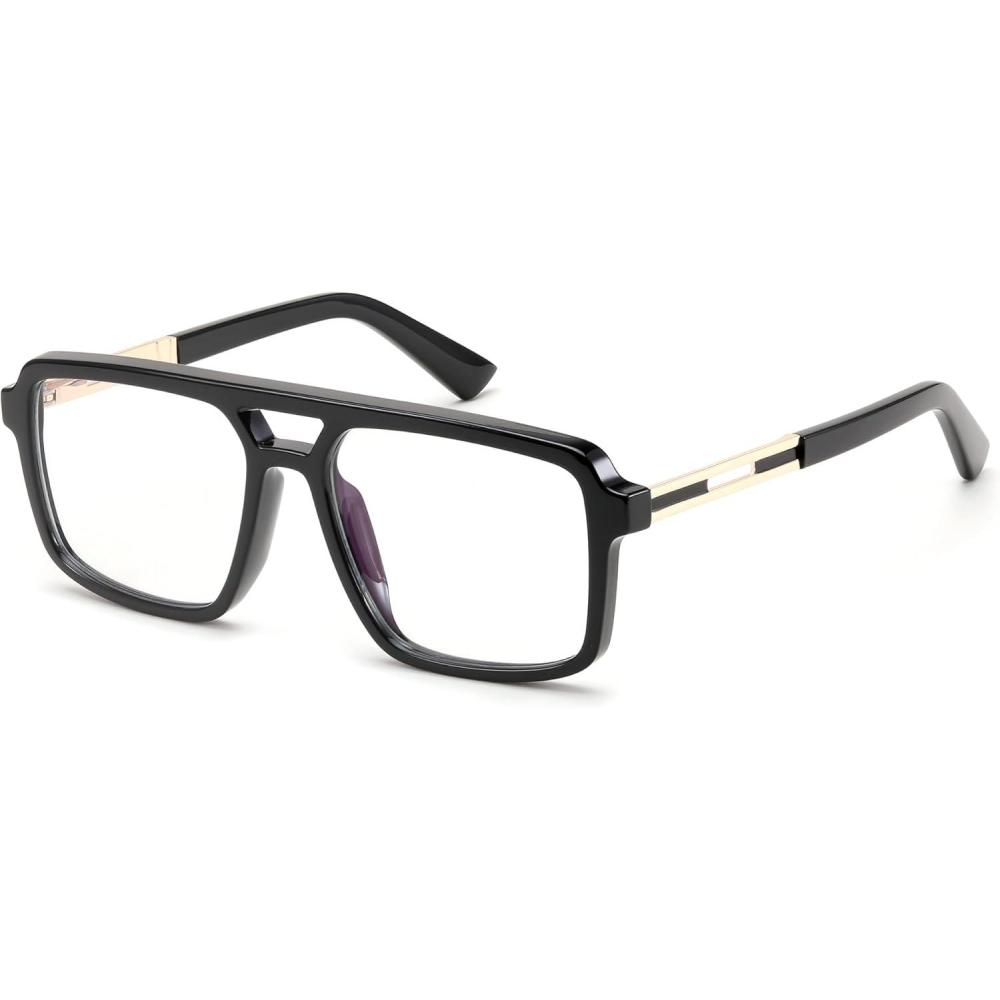 imageFEISEDY Retro Aviator Blue Light Glasses for Men Women Square Frame Computer ReadingTVPhones Glasses B0209001 Black Frame