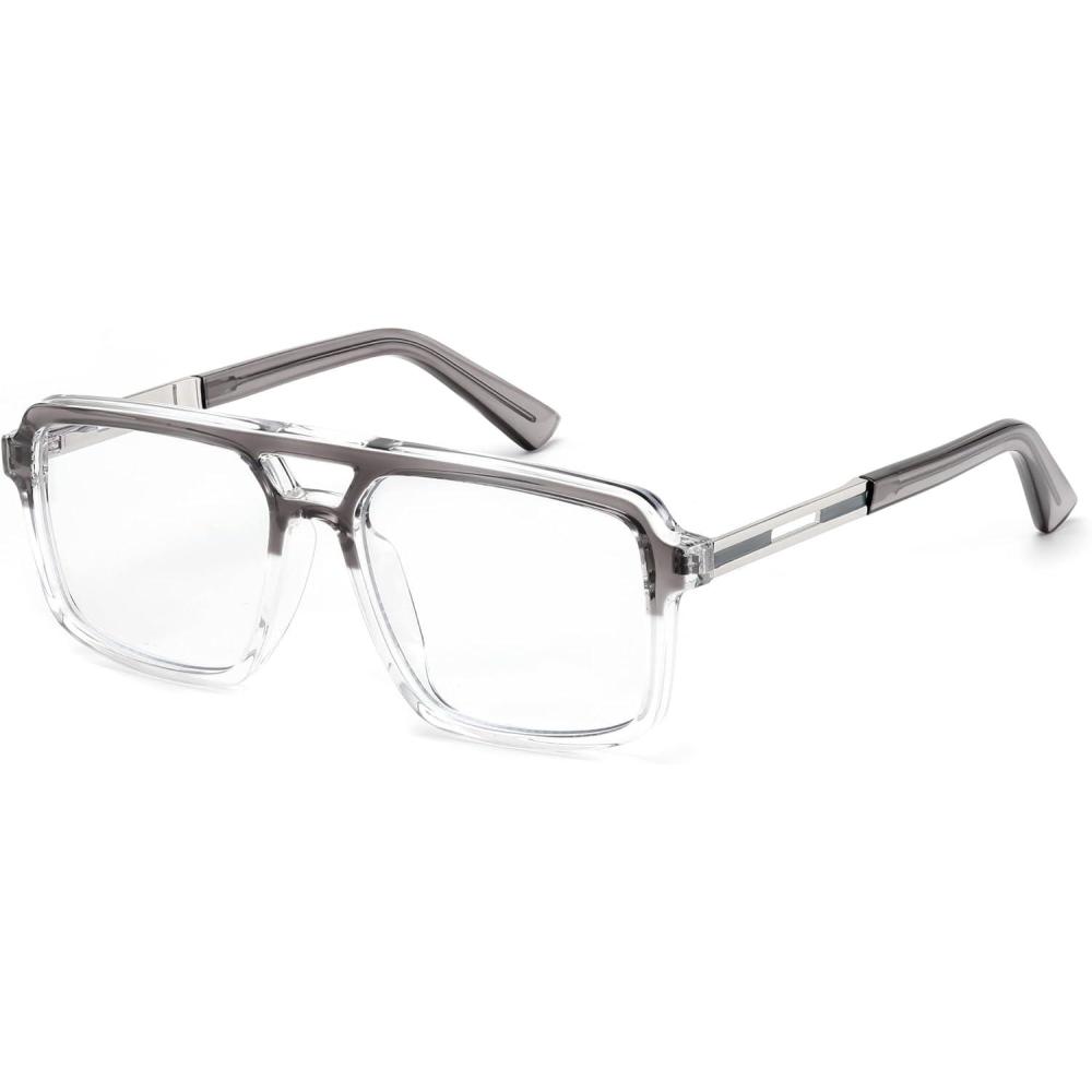 imageFEISEDY Retro Aviator Blue Light Glasses for Men Women Square Frame Computer ReadingTVPhones Glasses B0209004 Transparent Graytransparent Frame