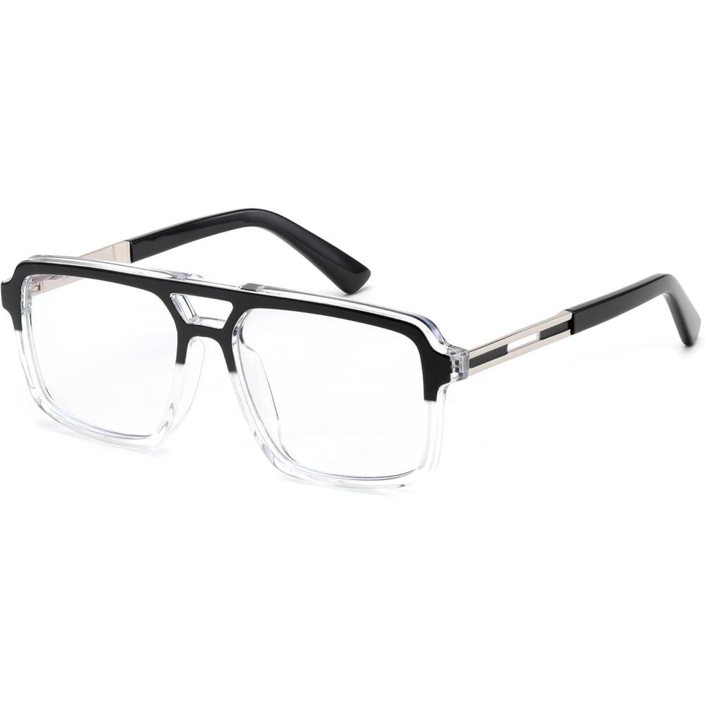 imageFEISEDY Retro Aviator Blue Light Glasses for Men Women Square Frame Computer ReadingTVPhones Glasses B0209005 Blacktransparent Frame