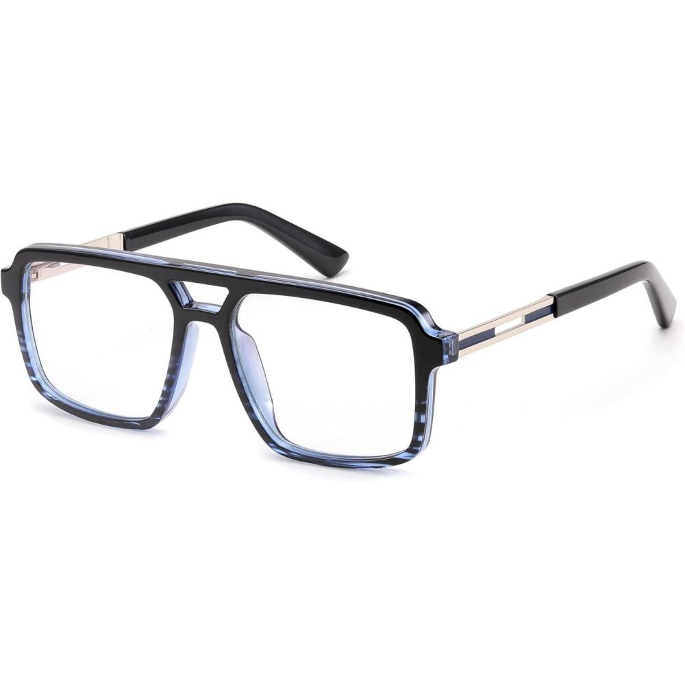imageFEISEDY Retro Aviator Blue Light Glasses for Men Women Square Frame Computer ReadingTVPhones Glasses B0209006 Blue Stripe Frame