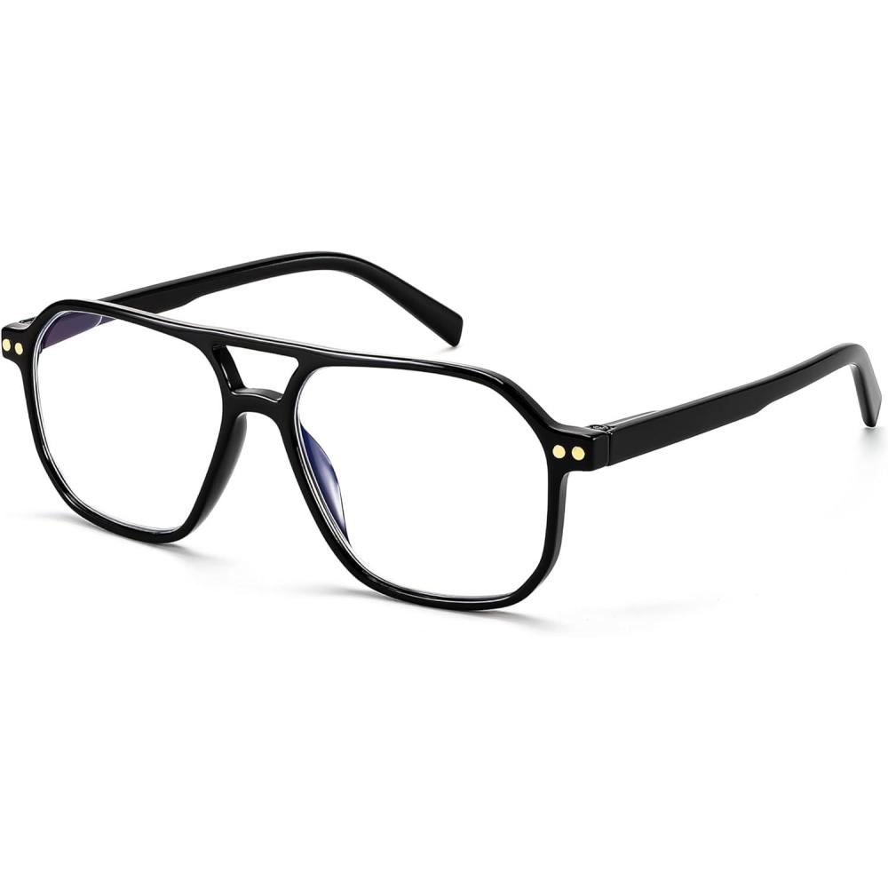 imageFEISEDY Retro Aviator Reading Glasses Square Readers with Spring Hinge Blue Light Reading Glass for Women Men B0068Black