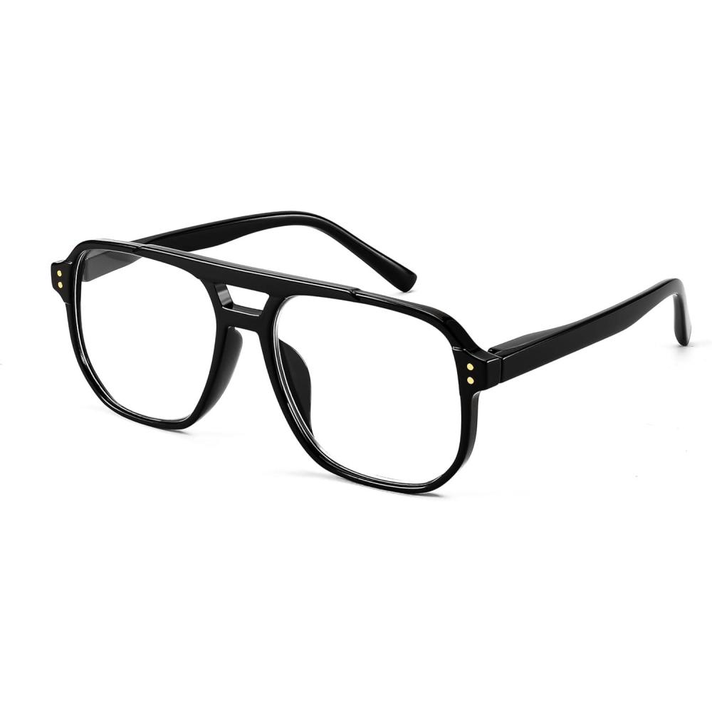 imageFEISEDY Retro Aviator Reading Glasses Women Men Blue Light Blocking Reader Plastic Lightweight Frame B0071Black Frame