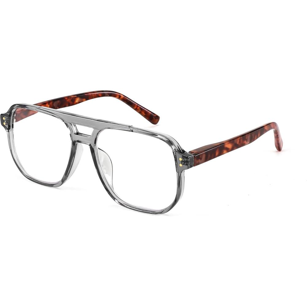 imageFEISEDY Retro Aviator Reading Glasses Women Men Blue Light Blocking Reader Plastic Lightweight Frame B0071Transparent Grey Frame