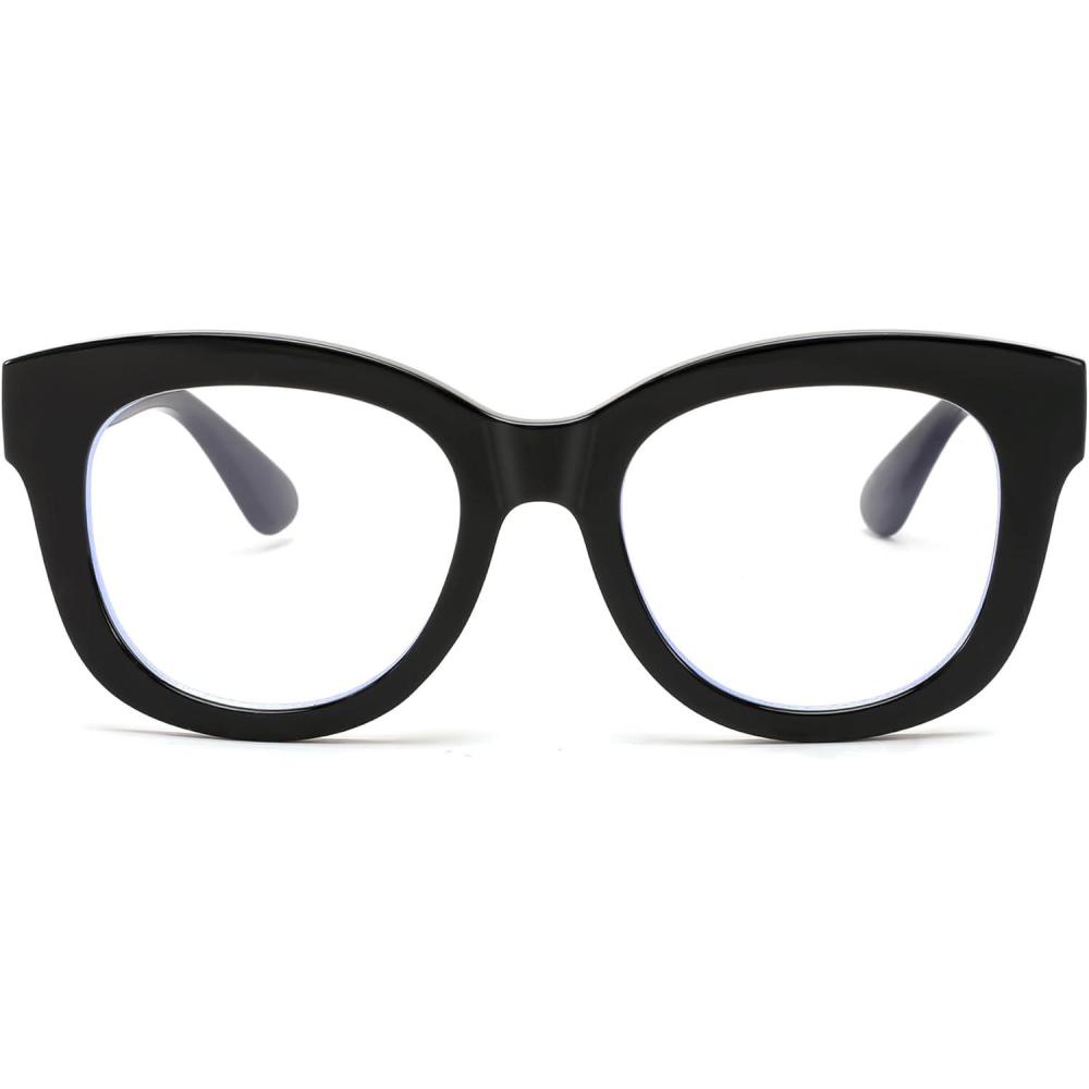 imageFEISEDY Retro Blue Light Glasses for Women Men Thick Square Glasses Blue Light Blocking Anti Glare Digital ampampEyestrain B0278Black