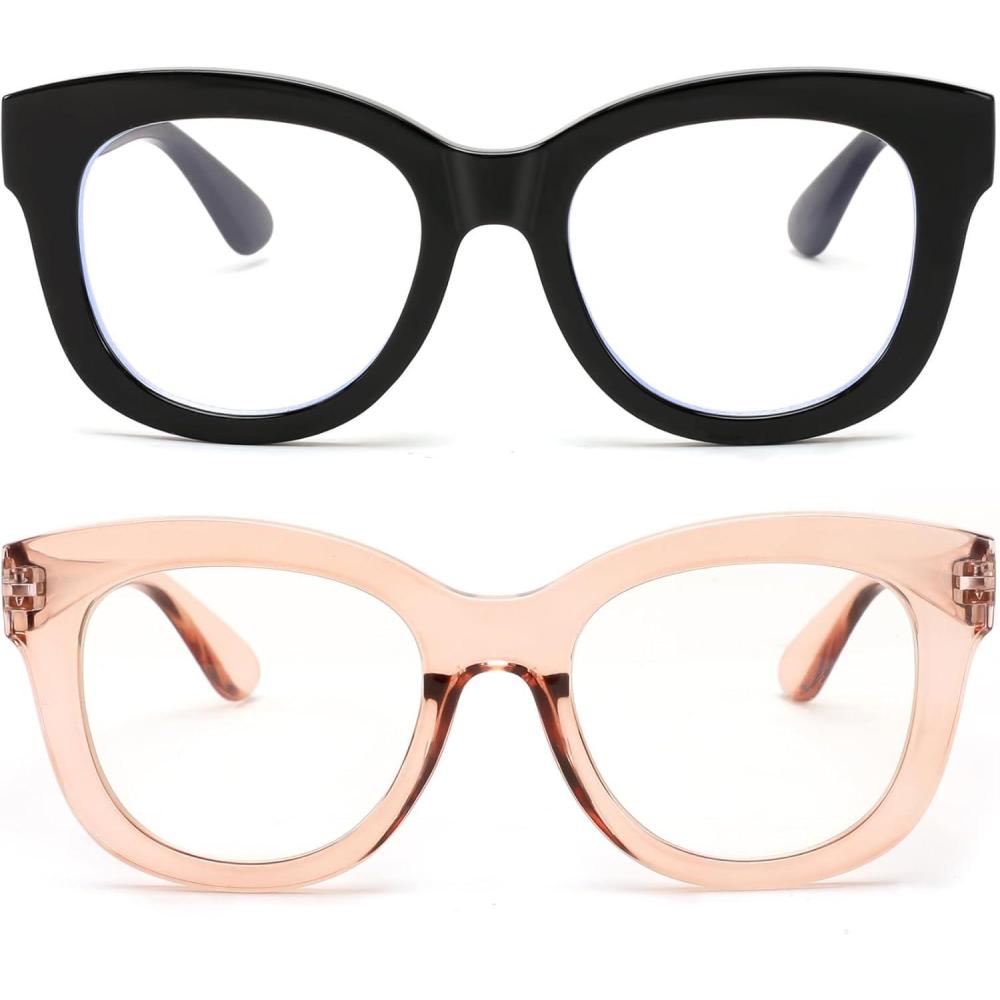 imageFEISEDY Retro Blue Light Glasses for Women Men Thick Square Glasses Blue Light Blocking Anti Glare Digital ampampEyestrain B0278Black and Tea