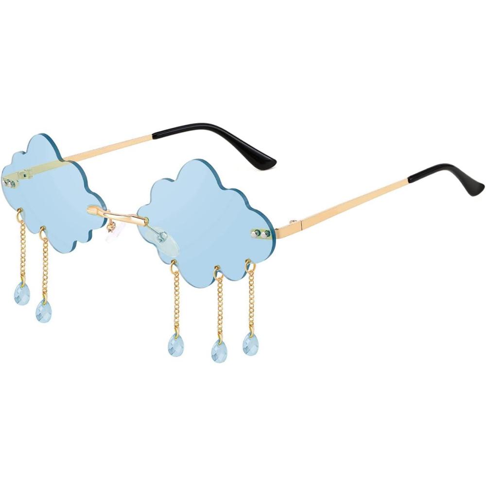 imageFEISEDY Retro Dripping Cloud Shaped Tassel Sunglasses Rimless Women Funny Party Disco Eyewear B2834Blue