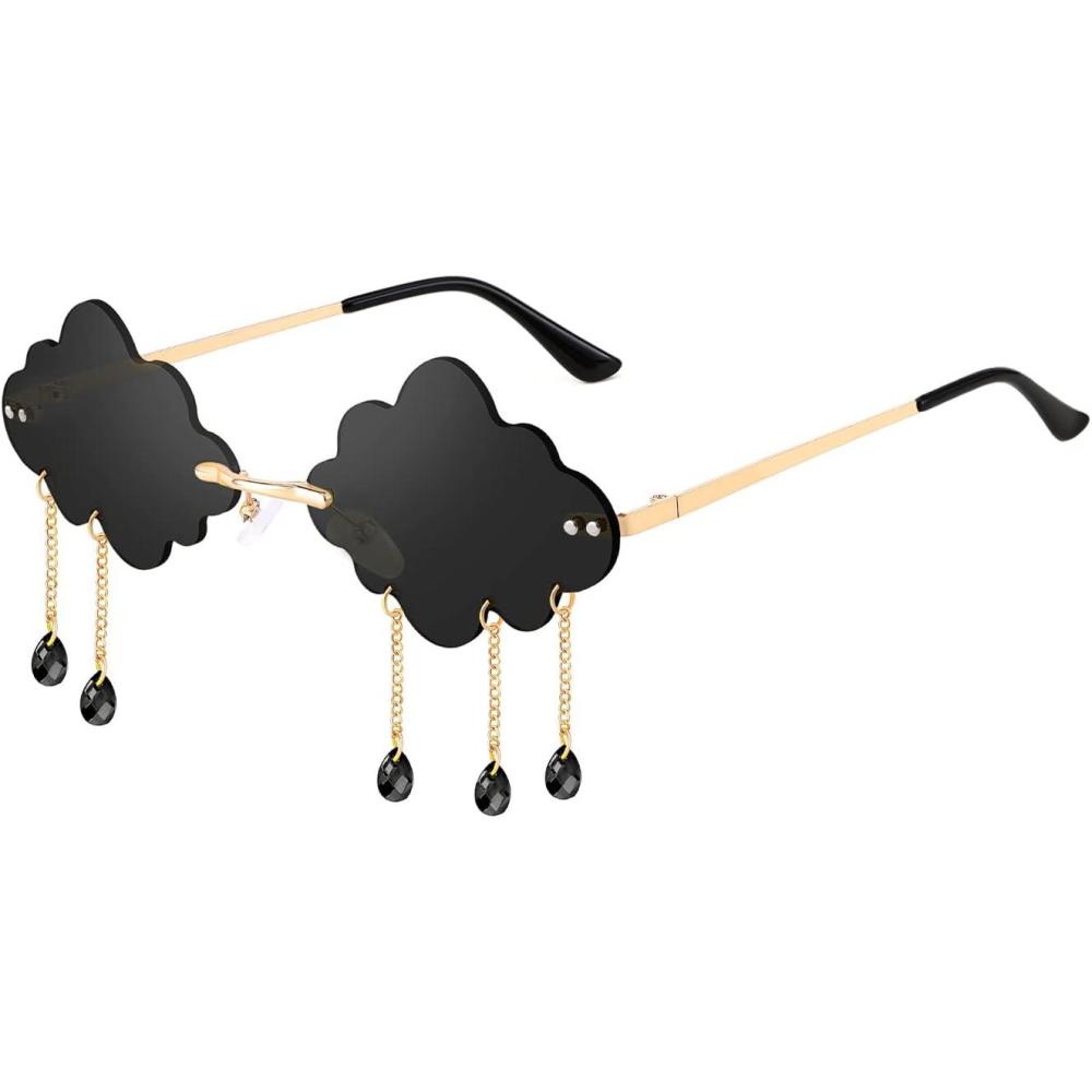 imageFEISEDY Retro Dripping Cloud Shaped Tassel Sunglasses Rimless Women Funny Party Disco Eyewear B2834Gray