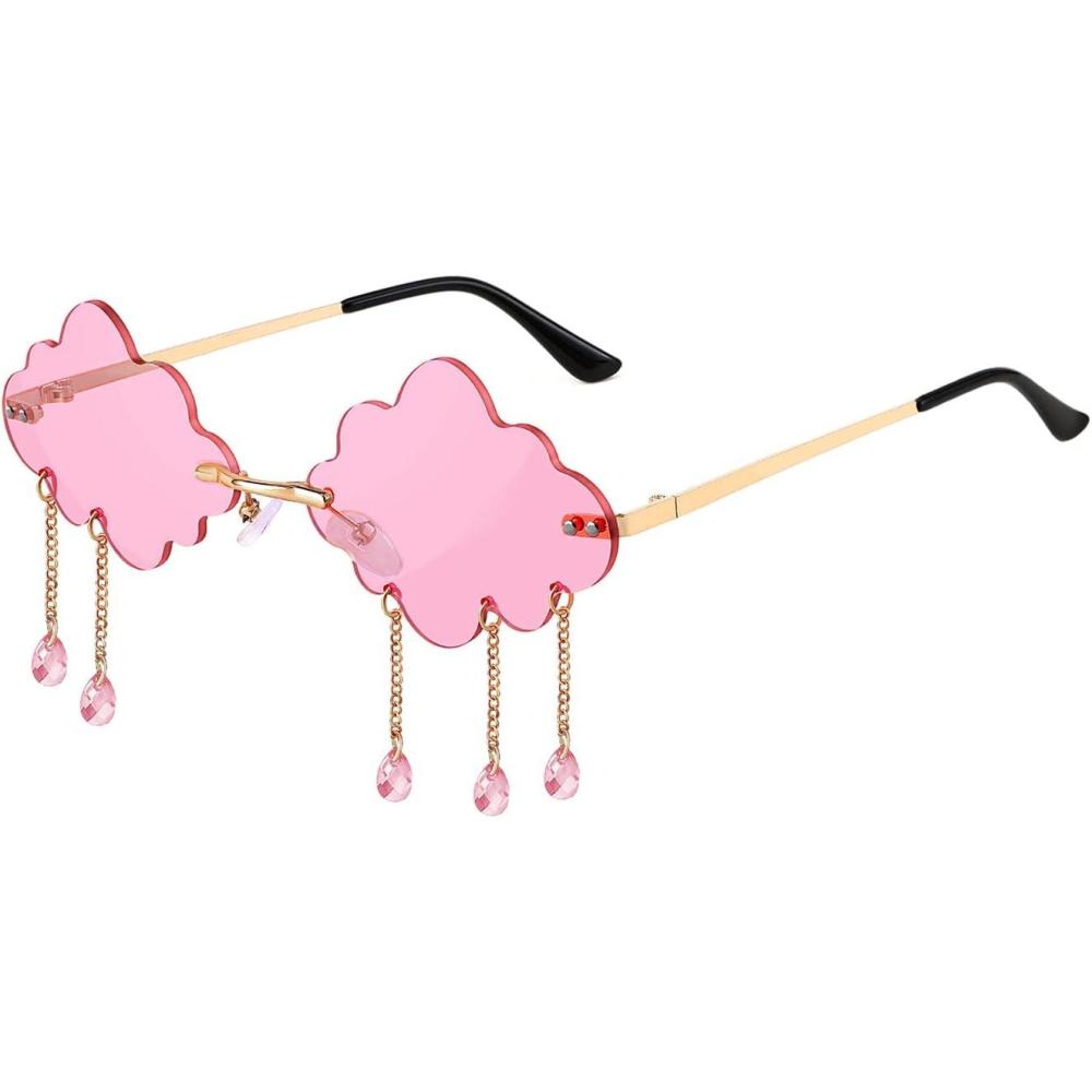 imageFEISEDY Retro Dripping Cloud Shaped Tassel Sunglasses Rimless Women Funny Party Disco Eyewear B2834Pink