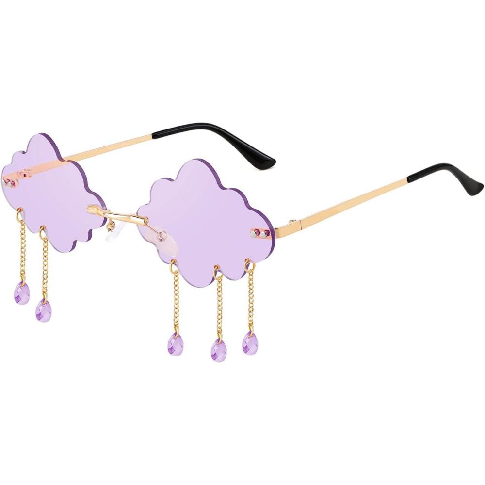 imageFEISEDY Retro Dripping Cloud Shaped Tassel Sunglasses Rimless Women Funny Party Disco Eyewear B2834Purple