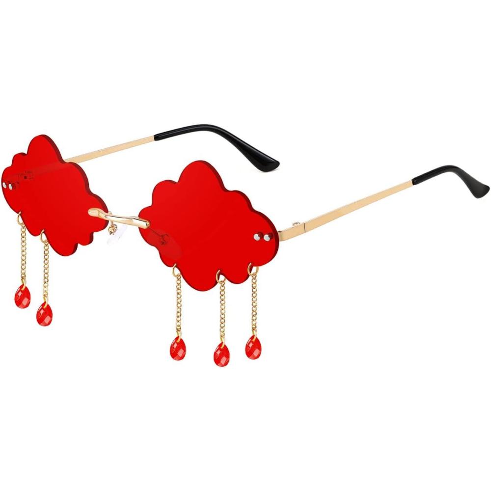 imageFEISEDY Retro Dripping Cloud Shaped Tassel Sunglasses Rimless Women Funny Party Disco Eyewear B2834Red