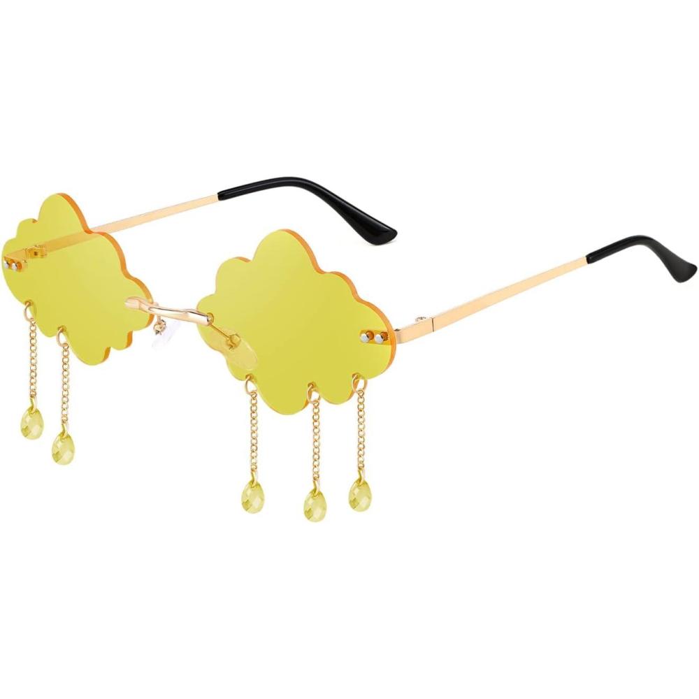 imageFEISEDY Retro Dripping Cloud Shaped Tassel Sunglasses Rimless Women Funny Party Disco Eyewear B2834Yellow