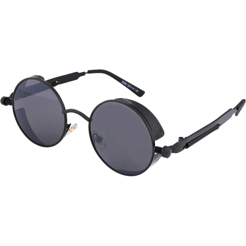 imageFEISEDY Retro Gothic Steampunk Sunglasses Round Metal Frame Punk Circle Inspired Shade Men B1857BlackGrey