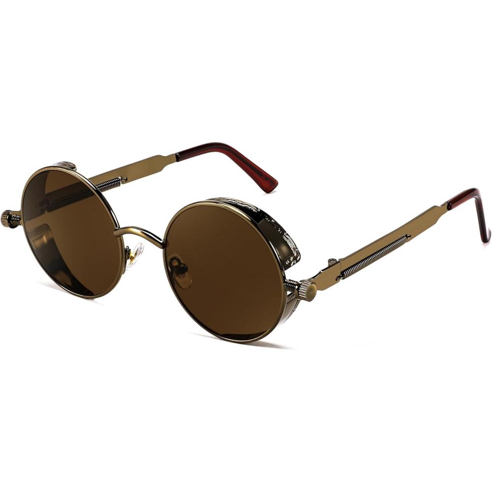 imageFEISEDY Retro Gothic Steampunk Sunglasses Round Metal Frame Punk Circle Inspired Shade Men B1857BronzeTea