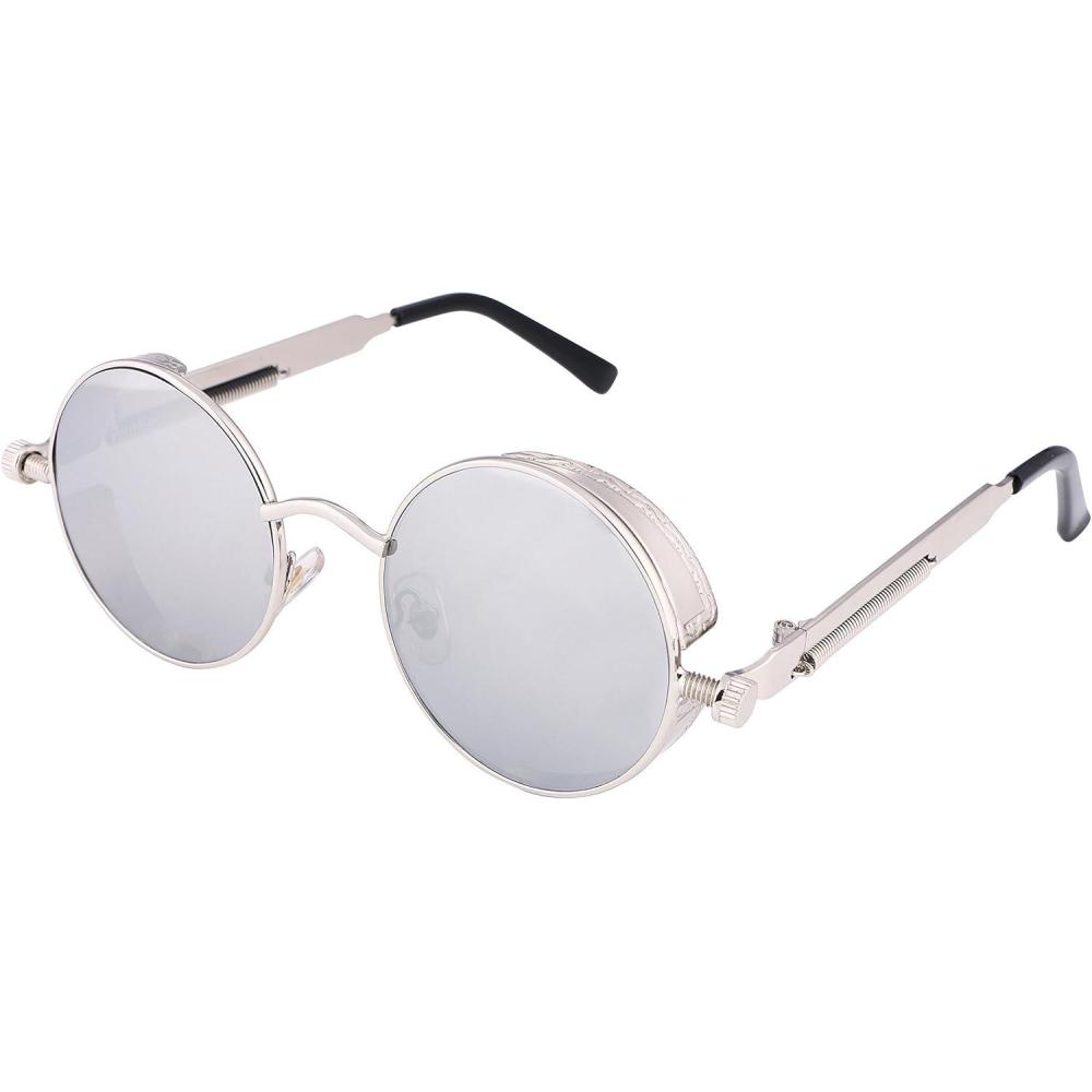 imageFEISEDY Retro Gothic Steampunk Sunglasses Round Metal Frame Punk Circle Inspired Shade Men B1857SilverSilver