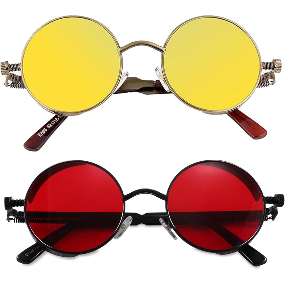 imageFEISEDY Retro Gothic Steampunk Sunglasses Round Metal Frame Punk Circle Inspired Shade Men B1857Z2pack BlackRed BronzeGoldgreen