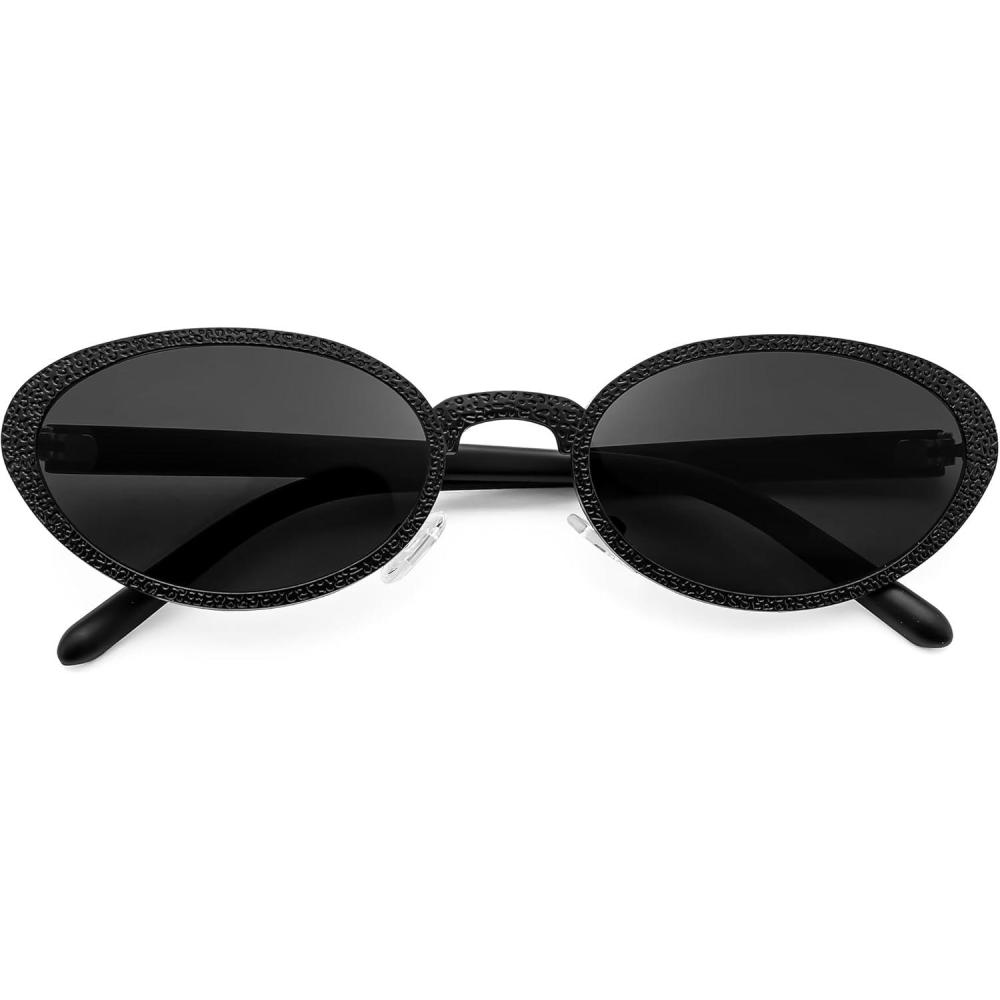imageFEISEDY Retro Oval Small Sunglasses for Women 90s Narrow Y2K Sun Glasses Classic Shades UV400 Protection B9160Black Frame Black Lens