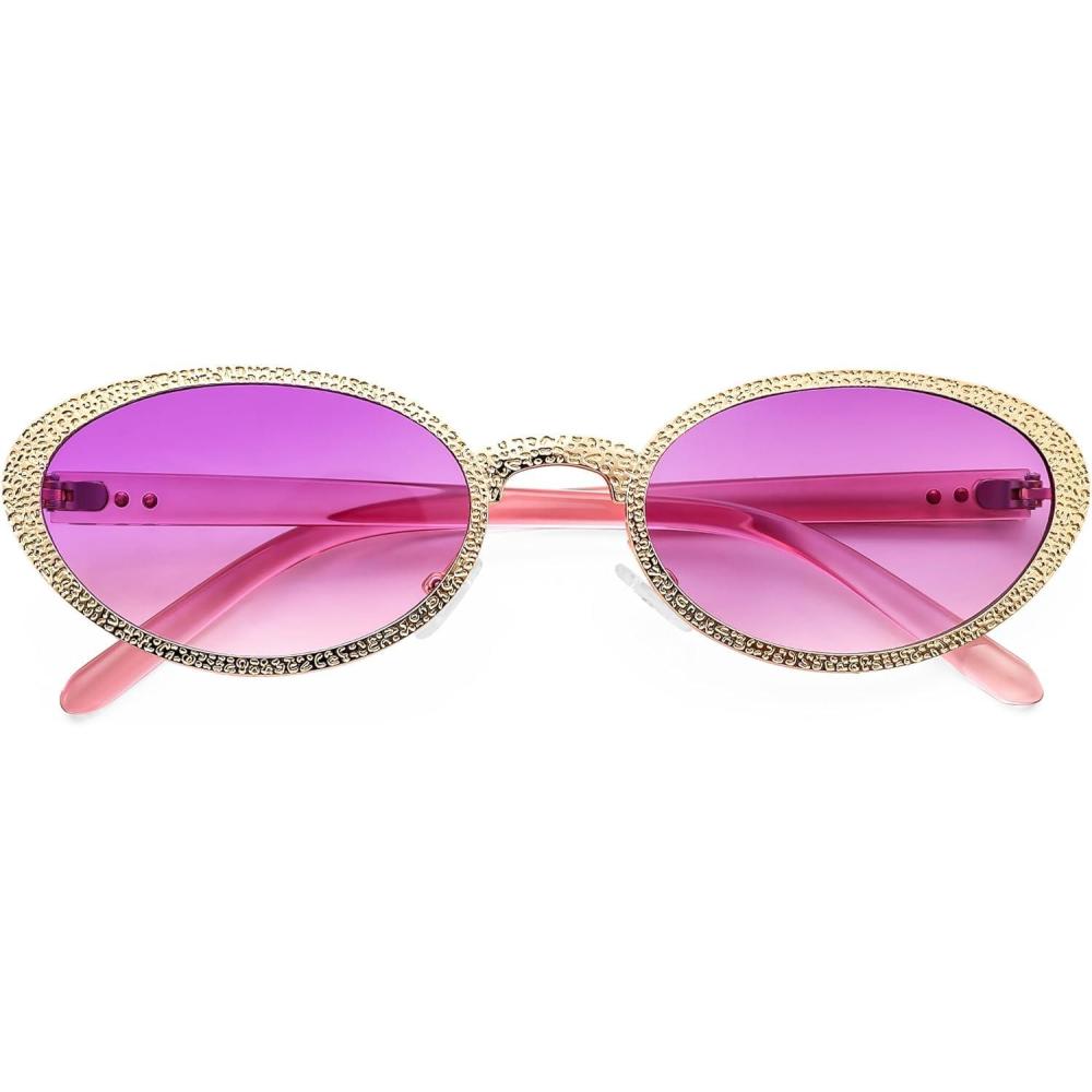 imageFEISEDY Retro Oval Small Sunglasses for Women 90s Narrow Y2K Sun Glasses Classic Shades UV400 Protection B9160Gold Frame Gradient Pink Lens