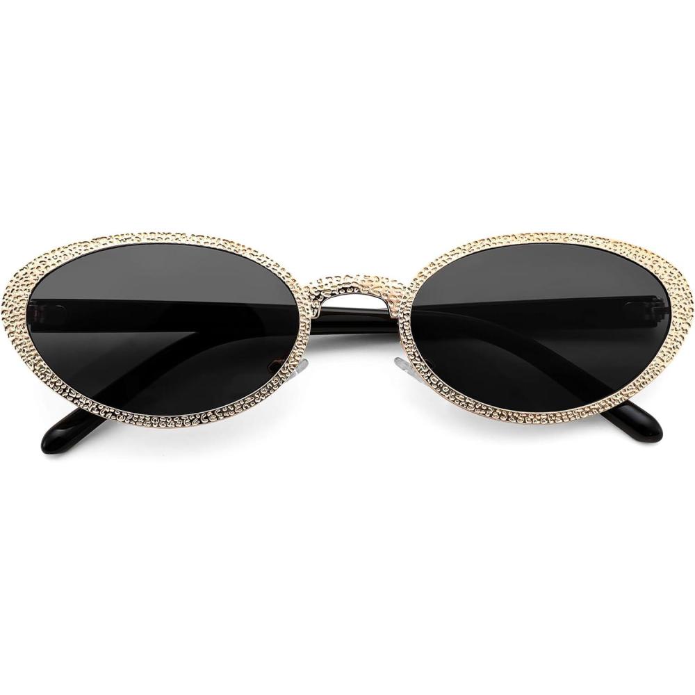 imageFEISEDY Retro Oval Small Sunglasses for Women 90s Narrow Y2K Sun Glasses Classic Shades UV400 Protection B9160Gold Frame Gradient Tea Lens