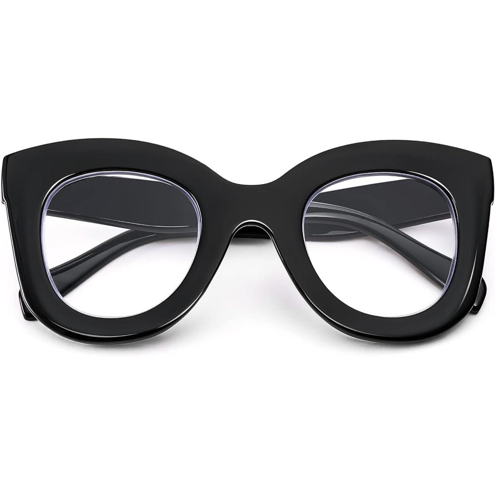 imageFEISEDY Retro Oversized Blue Light Blocking Reading Glasses Thick Frame Anti Glare Digital Eyestrain Readers B2980 Black 25x