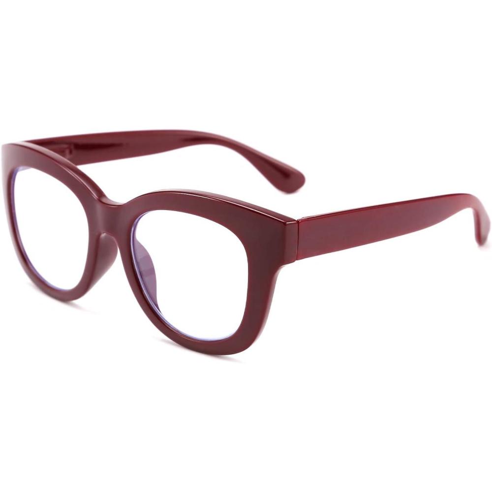 imageFEISEDY Retro Reading Glasses Thick Square Big Frame Blue Light Blocking Lens Anti Glare Digital Eyestrain B2534Berry