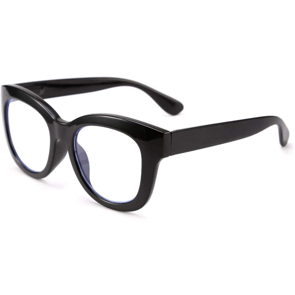 imageFEISEDY Retro Reading Glasses Thick Square Big Frame Blue Light Blocking Lens Anti Glare Digital Eyestrain B2534Black