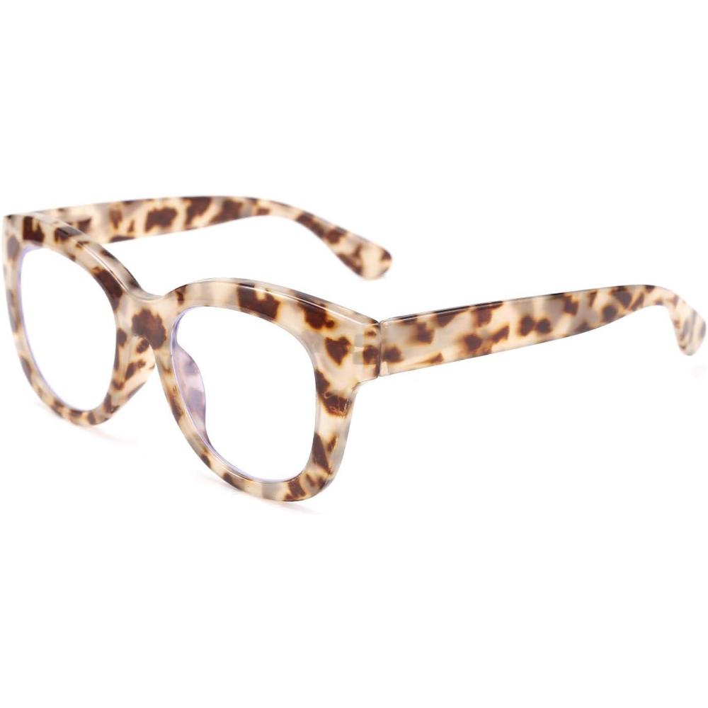 imageFEISEDY Retro Reading Glasses Thick Square Big Frame Blue Light Blocking Lens Anti Glare Digital Eyestrain B2534Grey Leopard