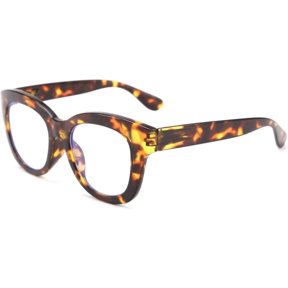 imageFEISEDY Retro Reading Glasses Thick Square Big Frame Blue Light Blocking Lens Anti Glare Digital Eyestrain B2534Leopard