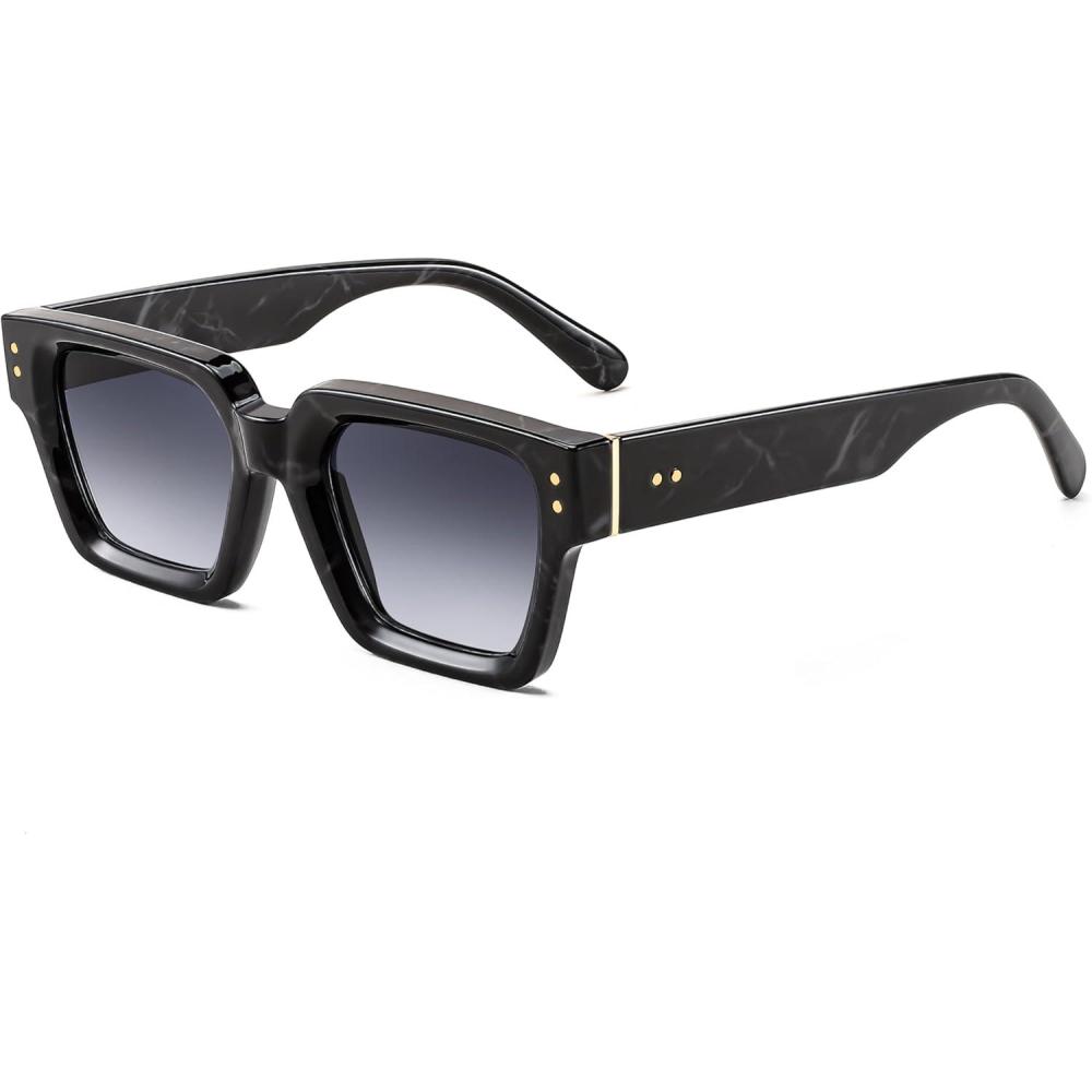 imageFEISEDY Retro Rectangle Sunglasses Trendy Chunky Square Sun Glasses for Women Men UV400 Protection B0073Black Marble Pattern Frame Gradual Grey Lens