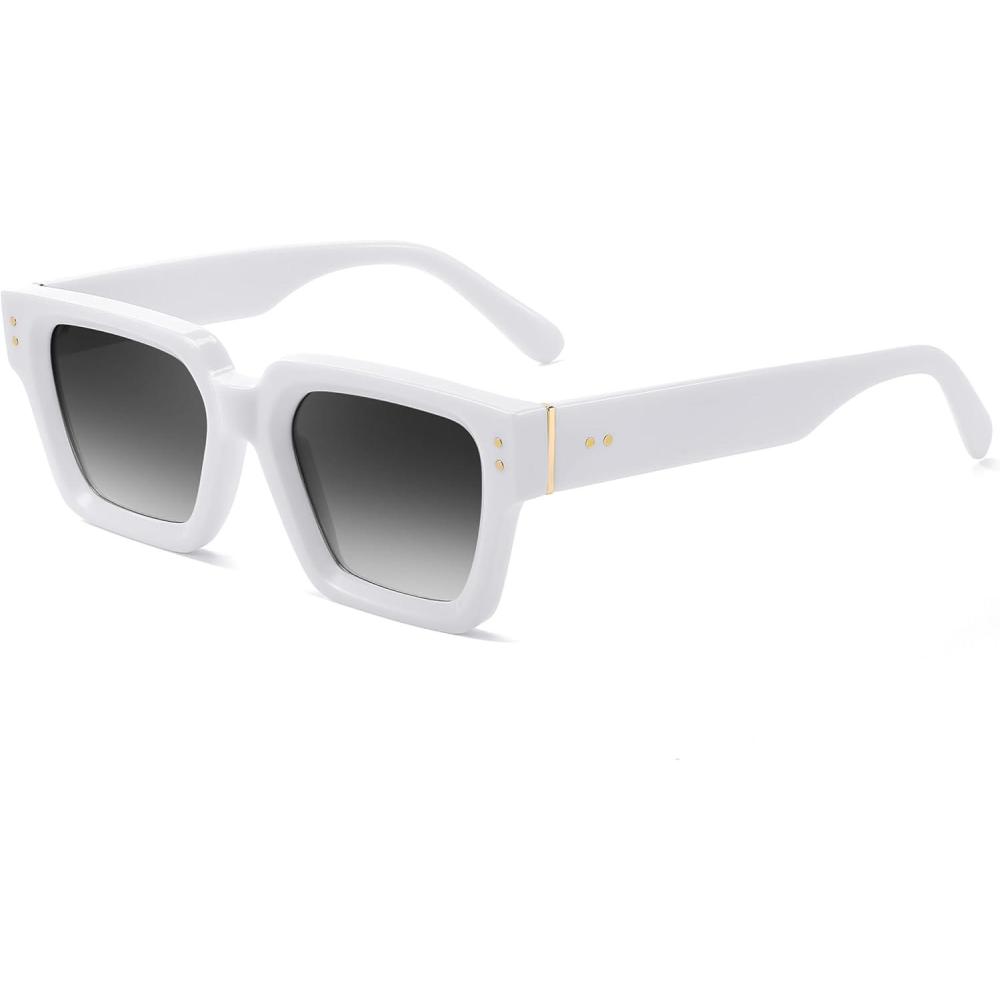 imageFEISEDY Retro Rectangle Sunglasses Trendy Chunky Square Sun Glasses for Women Men UV400 Protection B0073White Frame Gradual Grey Lens