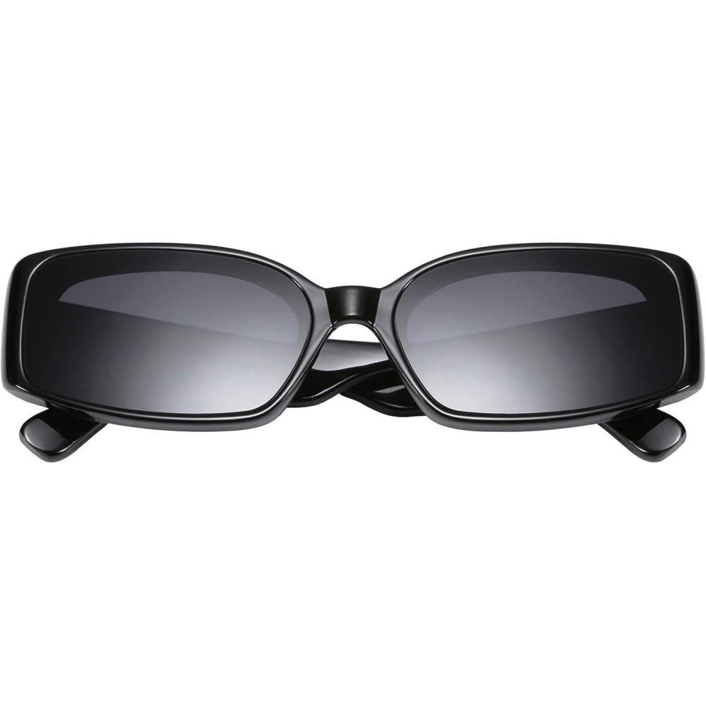 imageFEISEDY Retro Rectangle Sunglasses Women Men Vintage 90s Small Glasses Thick Narrow Fashion Y2K Plastic Glasses B2462Blcak