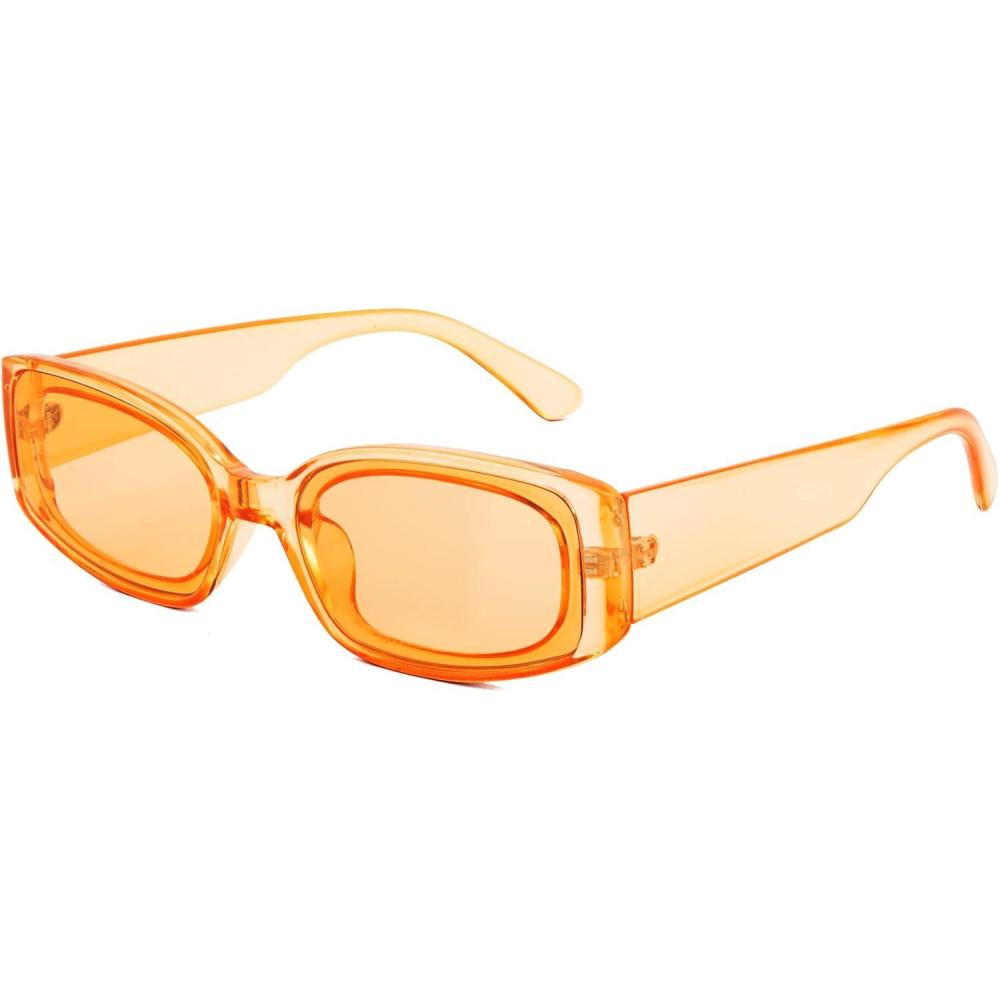 imageFEISEDY Retro Rectangle Sunglasses Women Men Vintage 90s Small Glasses Thick Narrow Fashion Y2K Plastic Glasses B2462Clear Orange