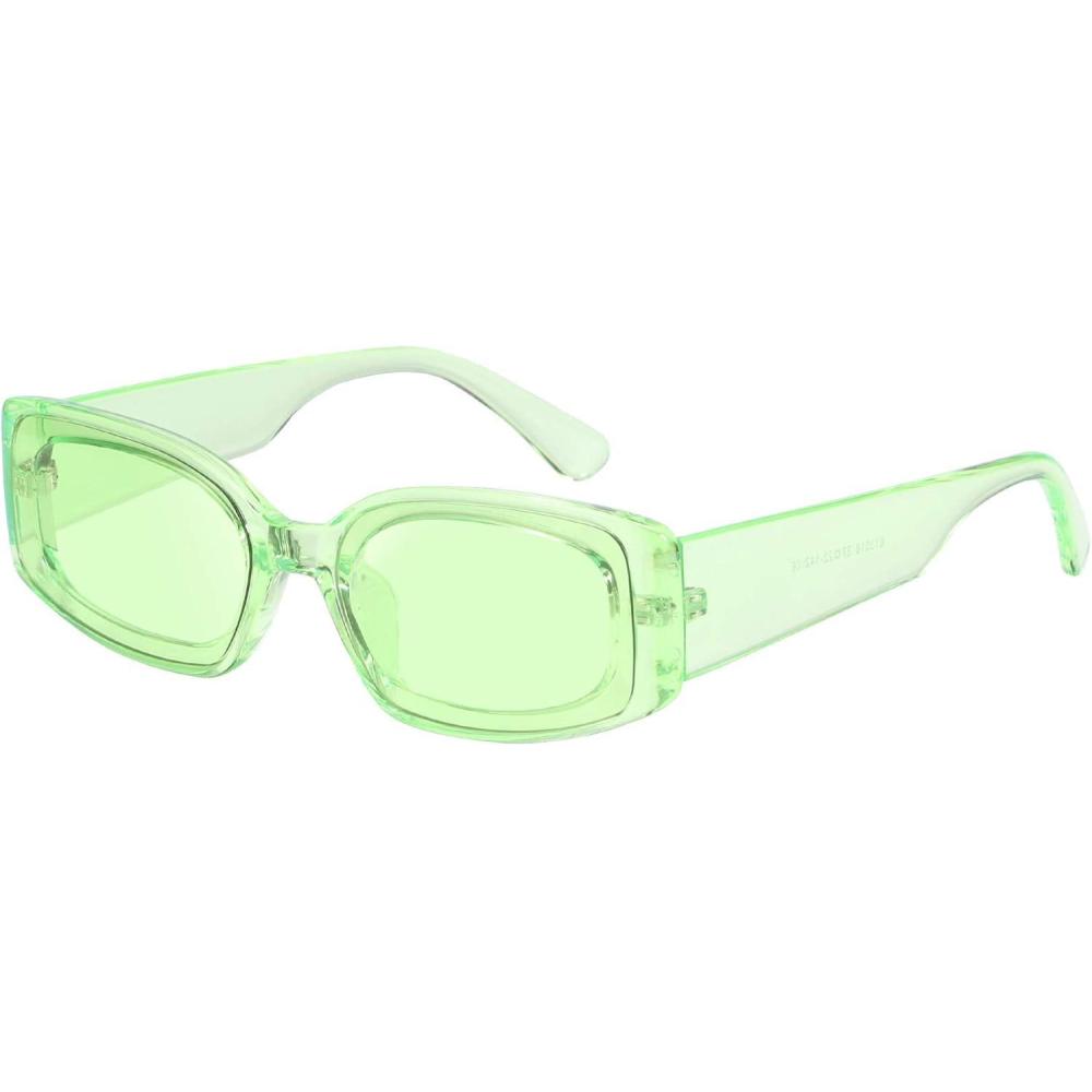 imageFEISEDY Retro Rectangle Sunglasses Women Men Vintage 90s Small Glasses Thick Narrow Fashion Y2K Plastic Glasses B2462Green