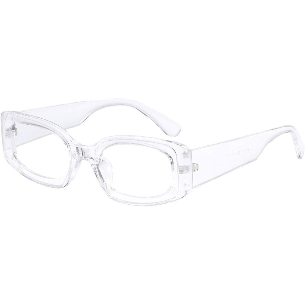 imageFEISEDY Retro Rectangle Sunglasses Women Men Vintage 90s Small Glasses Thick Narrow Fashion Y2K Plastic Glasses B2462Transparent
