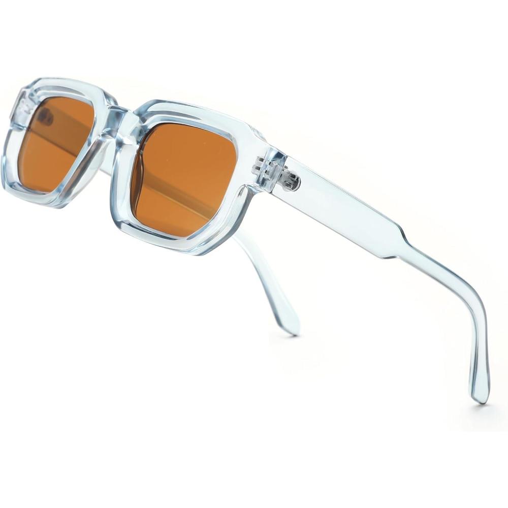 imageFEISEDY Retro Small Rectangle Sunglasses Women Men Fashion Thick Frame Chunky Square Shades B0202Blue Frame  Tea Lens