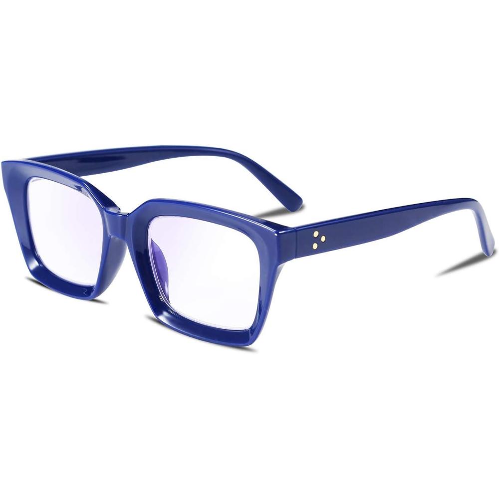 imageFEISEDY Retro Square Blue Light Blocking Reading Glasses Anti Glare Digital Eyestrain Reader B2479Blue