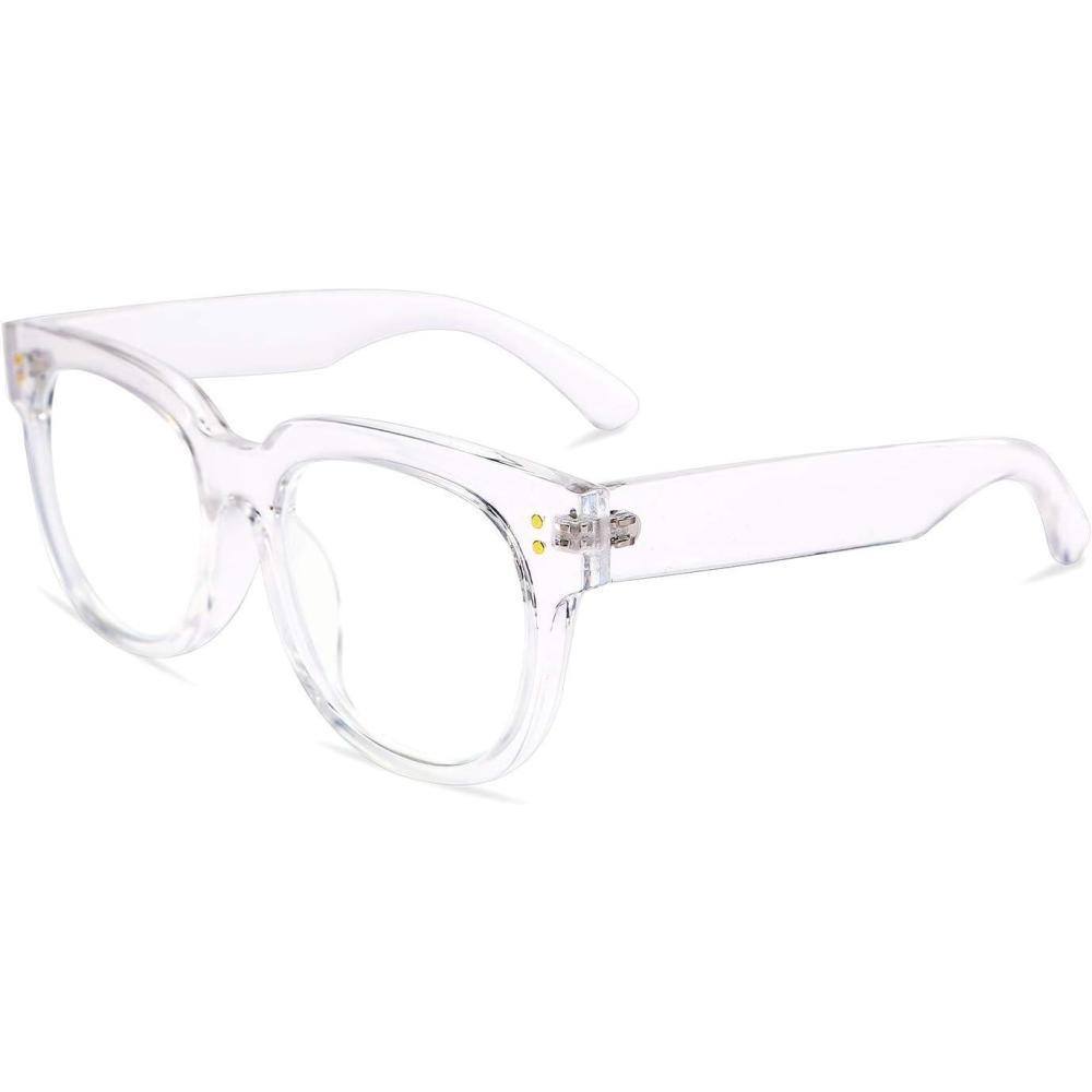 imageFEISEDY Retro Square Thick Big Frame Blue Light Blocking Reading Glasses Anti Glare Digital Eyestrain Reader B2523Clear