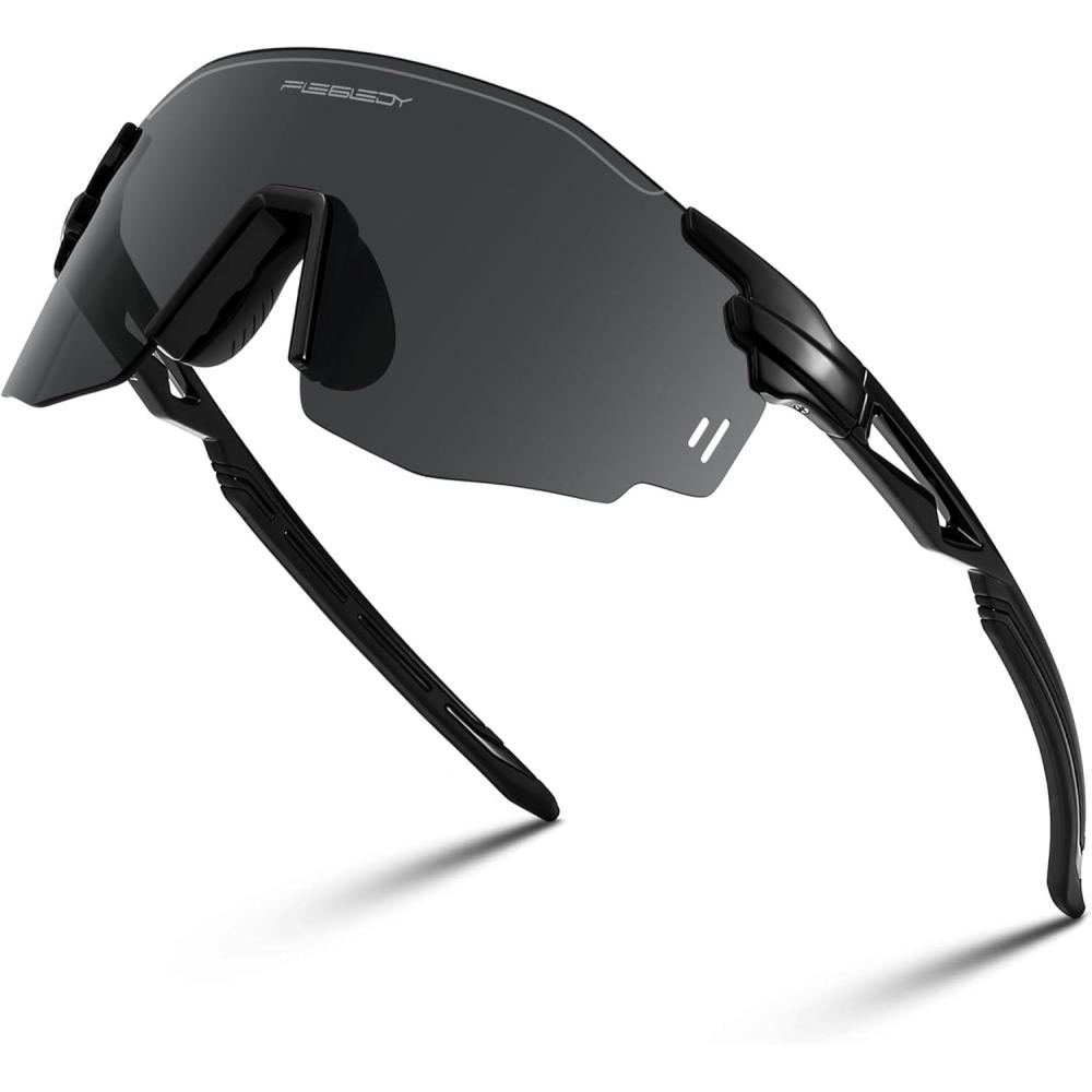 imageFEISEDY Rimless Sports Sunglasses for Men Women Tr90 Frame for Cycling Fishing Running B0116Black Frame Grey Lens