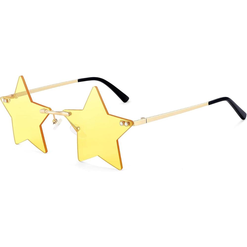 imageFEISEDY Rimless Star Shape Sunglasses Women Men Personality Pentagram Party Glasses Trendy Color Eyewear B2833005 Yellow Lens