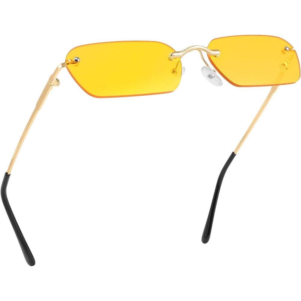 imageFEISEDY Rimless Sunglasses Y2K Retro Small Narrow Clear Eyewear Vintage Rectangle Sunglasses for Women Men B2643Yellow