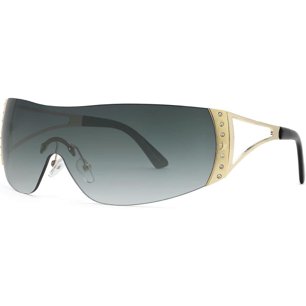 imageFEISEDY Rimless Y2K Sunglasses for Women Men Fashion Futuristic Wrap Around Oversized Trendy Shield B9073Gradient Grey