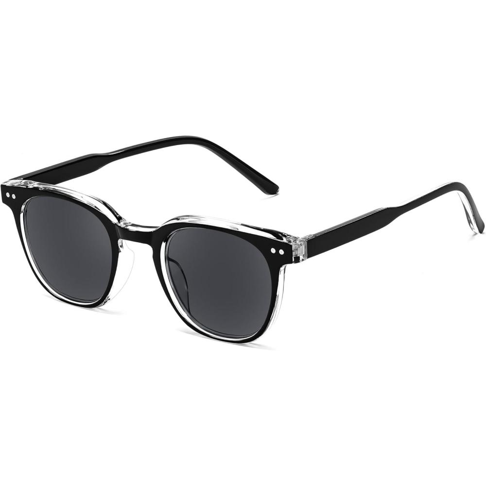 imageFEISEDY Round Reading Sunglasses for Men and Women Stylish Blue Light Blocking Readers B0113Black Frame Gray Lenses