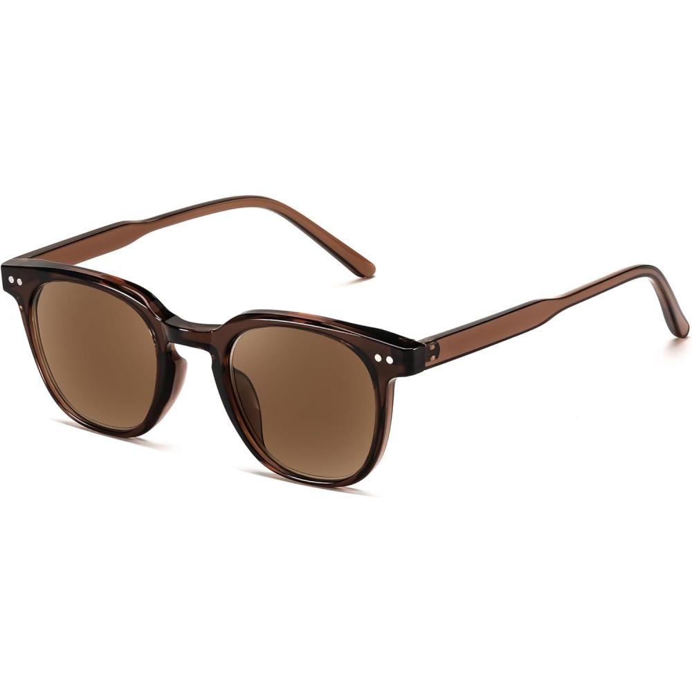 imageFEISEDY Round Reading Sunglasses for Men and Women Stylish Blue Light Blocking Readers B0113Clear Tea Frame Tea Lenses