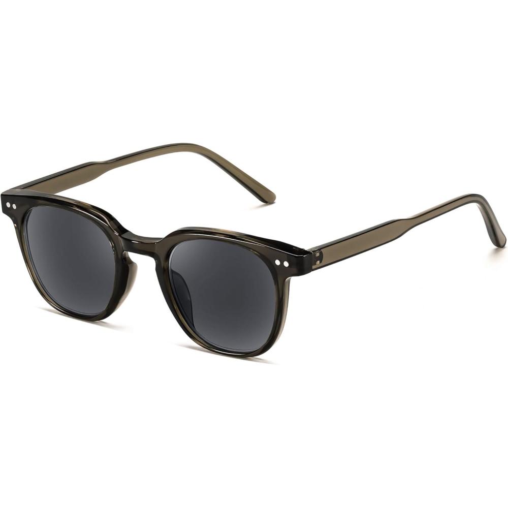 imageFEISEDY Round Reading Sunglasses for Men and Women Stylish Blue Light Blocking Readers B0113Olive Green Frame Gray Lenses