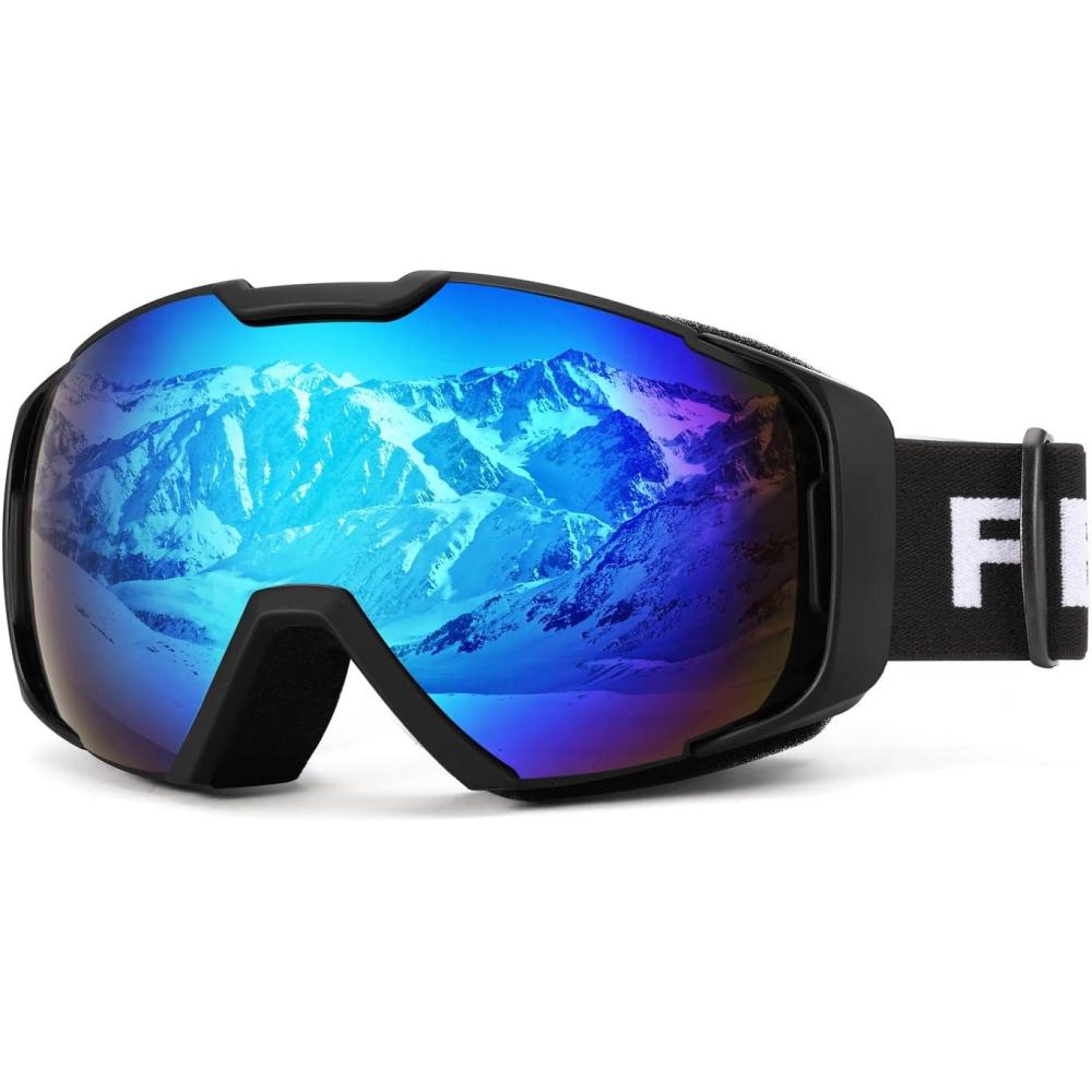 imageFEISEDY Ski Goggles OTG Snow Sport Goggles for Adult Youth AntiFog UV400 Protection Bendable DualLenses B2961Blue Silver Vlt 18